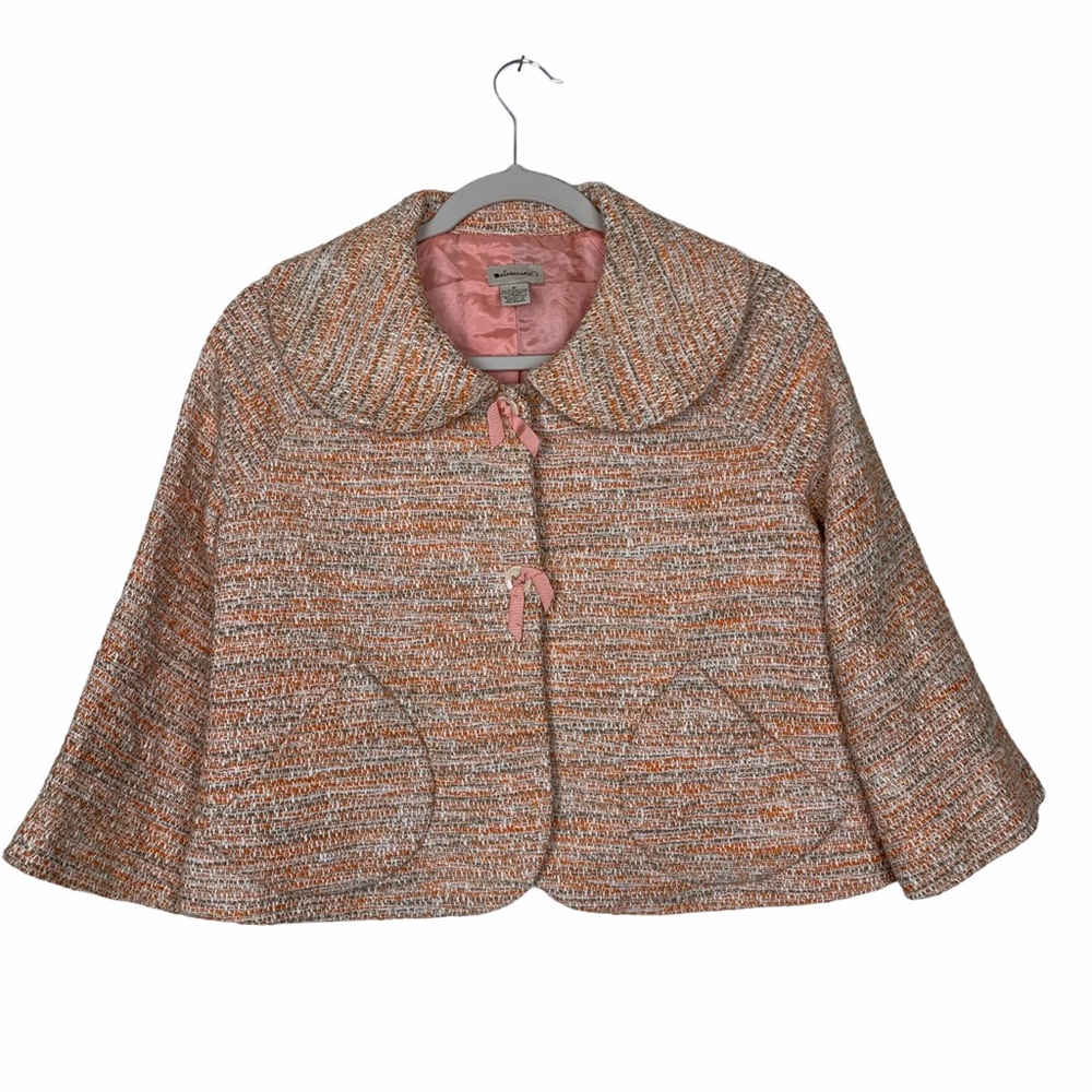 Elevenses Tweed Boxy Cropped Orange Blazer Jacket